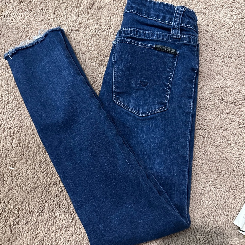 Girls size 7 raw hem jeans with Adjustable waist band